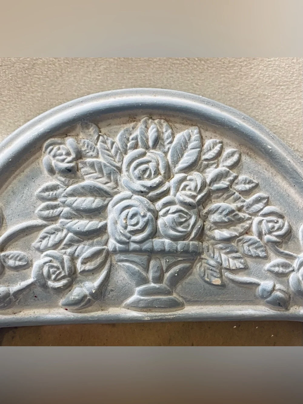 VTG 90s Pale Blue Terracotta Picture Frame Raised Roses Flower Bouquet